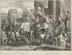 Alejandro entrando en Babilonia (1675), grabado de Gérard Audran basado en una pintura de Charles Le Brun, Galería Nacional de Arte, Washington D.C.
