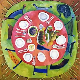 La mesa(1999), óleo sobre lienzo.