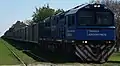 Formación carguera de la empresa Trenes Argentinos Cargas, con locomotora CRRC Qishuyan a la cabeza. En dirección a Rosario.