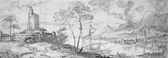 Vista de una ciudad detrás de una bahía