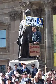 Manifestación de los extrabajadores de Ansett frente a la Biblioteca del Estado de Victoria (2001)