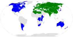 alt=Distribución de Arabidopsis thaliana.
&nbsp;&nbsp;&nbsp;&nbsp;&nbsp;Países donde es nativa A. thaliana
&nbsp;&nbsp;&nbsp;&nbsp;&nbsp;Países donde se han naturalizado A. thaliana
&nbsp;&nbsp;&nbsp;&nbsp;&nbsp;Países donde  no se encuentra A. thaliana