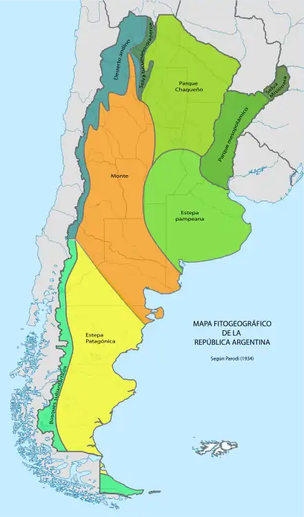 Regiones fitogeográficas según Parodi (1934).