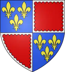 Armas de la rama de Orval desde el siglo&nbsp;XV: Acuartelado, en primero y cuarto trae de azur tres flores de lis de oro, en el segundo y tercero trae de gules con la bordura dentellada de argen.
