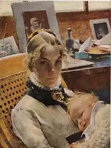 Un estudio idílico. La esposa del artista con su hija Suzanne (1885)