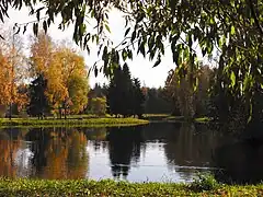 El río Slavyanka en el parque  Pavlovsk en otoño