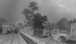 Estación de Berkhamsted en 1838 con el Canal Grand Junction a la derecha