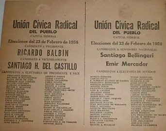 Boleta electoral de Balbín.
