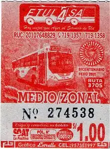Boleto de la ruta 3705.