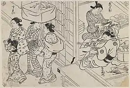 Mujeres preparando un brocado.