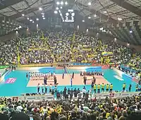 Acto protocolario previo al juego entre Colombia y Venezuela en la primera jornada.