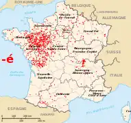 Terminaciones en -é. Derivan de -acum solo al oeste, en otros espacios son excepcionales.
