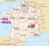 Terminaciones en -eu(x), abundantes en el Franco Condado (estas no derivan de -acum ).
