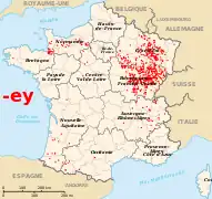 Terminaciones en -ey. En el sudoeste, no son derivados de -acum.