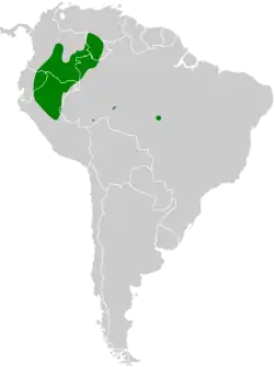 Distribución geográfica del dacnis ventriblanco.