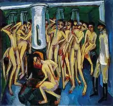 Ernst Ludwig Kirchner, 1915, El baño de los soldados o Artillerymen, óleo en lienzo, 140.3 × 151.8&nbsp;cm