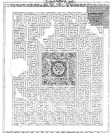 Esquema decorativo del conjunto de la habitación número 5 (Taracena y Vázquez de Parga, 1949).