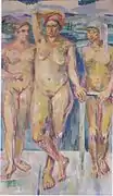 Tres desnudos femeninos frente a un lago (1928), colección privada
