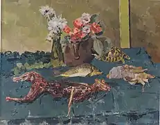 Bodegón con liebre pelada, pollo, pescado y tortuga (1929), Museo Leopold, Viena