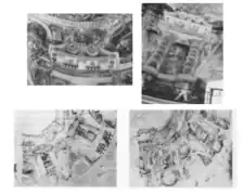 Fig. 15. Detalles de las falsas arquitecturas de la cúpula y diseños previos de Rizi. Fuente: Gutiérrez Pastor y Arranz Otero, pp. 219 y 215. Los originales de Rizi se encuentran en el Museo del Prado y la Casa de la Moneda, respectivamente.