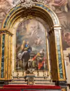 Fig. 56. Santa Ana, San Joaquín y la Virgen niña, Luca Giordano, 1694. Lienzo de Giordano en que se representa la triada de personajes junto a un Dios padre situado en el cielo.