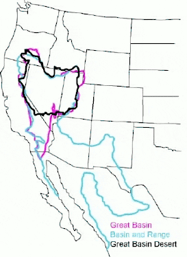 Mapa del desierto de la Provincia de la Gran Cuenca tiene áreas desérticas en el área norte de la Great Basin.
