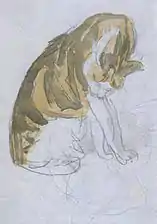 Gato que se limpia a sí mismo , ca. 1905–08, lápiz y acuarela.