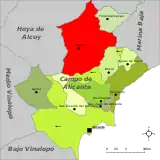 Localización de Jijona respecto a la comarca del Campo de Alicante