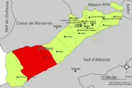 Localización de Mogente respecto a la Costera