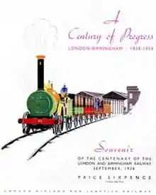 Conmemoración del centenario del Ferrocarril de Londres y Birmingham en 1938, que ilustra la locomotora [2-2-0] de Edward Bury