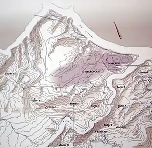 Plano general del poblado, la necrópolis y los fortines