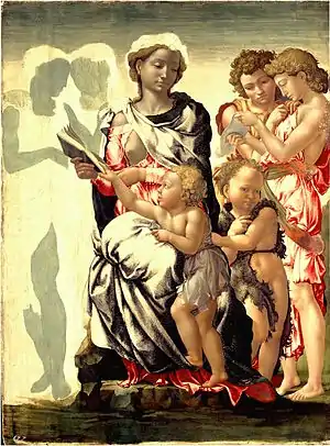 Michelangelo - The Virgin and Child with Saint John and Angels '(The Manchester Madonna) (1497)