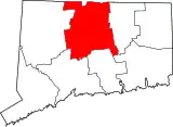 Mapa de Connecticut con la ubicación del condado de Hartford