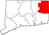 Mapa de Connecticut con la ubicación del condado de Windham