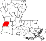 Mapa de Luisiana con la ubicación del Parish Beauregard