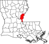Mapa de Luisiana con la ubicación del Parish Concordia