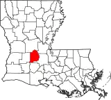 Mapa de Luisiana con la ubicación del Parish Evangeline