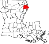 Mapa de Luisiana con la ubicación del Parish Madison