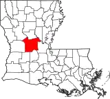 Mapa de Luisiana con la ubicación del Parish Rapides