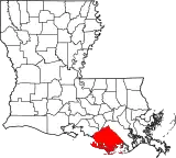 Mapa de Luisiana con la ubicación del Parish Terrebonne