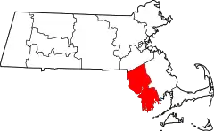 Mapa de Massachusetts con la ubicación del condado de Bristol