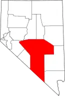 Mapa de Nevada con la ubicación del condado de Nye