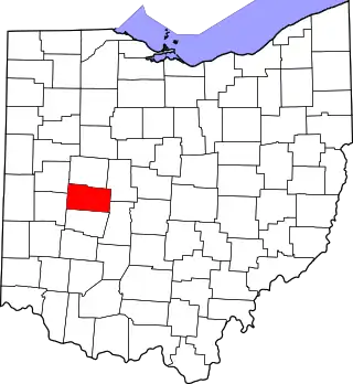 Mapa de Ohio con la ubicación del condado de Champaign
