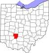 Mapa de Ohio con la ubicación del condado de Fayette