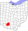 Mapa de Ohio con la ubicación del condado de Highland