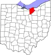 Mapa de Ohio con la ubicación del condado de Lorain