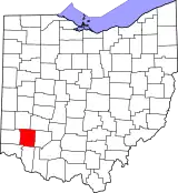 Mapa de Ohio con la ubicación del condado de Warren