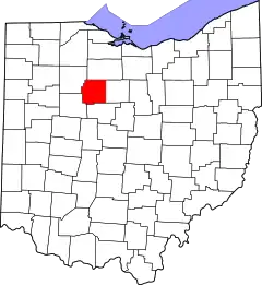Mapa de Ohio con la ubicación del condado de Wyandot