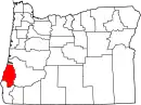 Mapa de Oregón con la ubicación del condado de Coos
