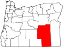 Mapa de Oregón con la ubicación del condado de Harney